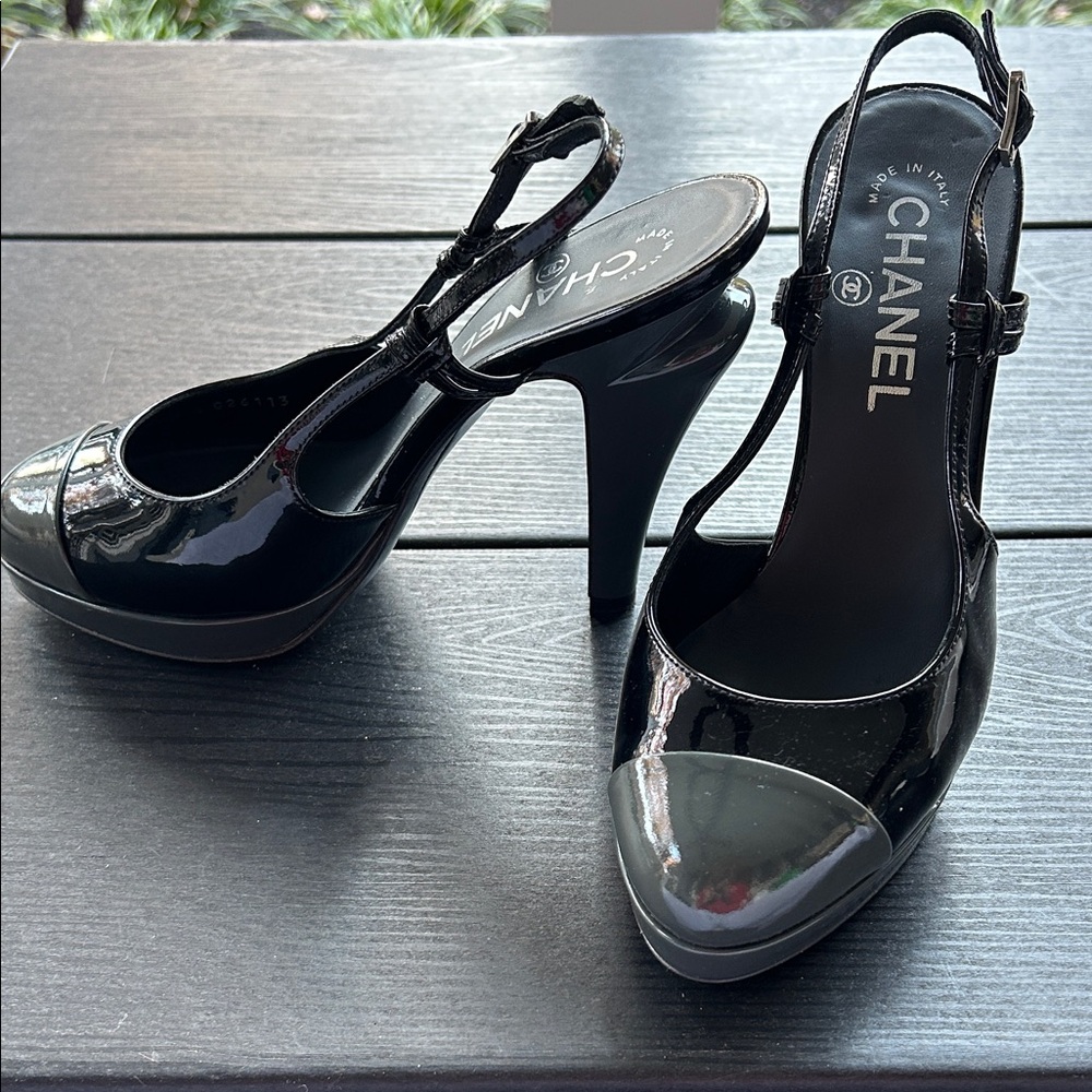 CHANEL Black Patent Leather Heels